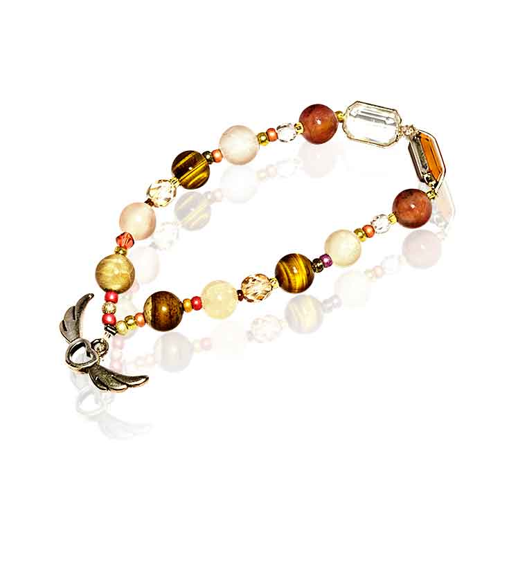 Armschmuck mit Edelstein, Glas, Rocailles und Silber