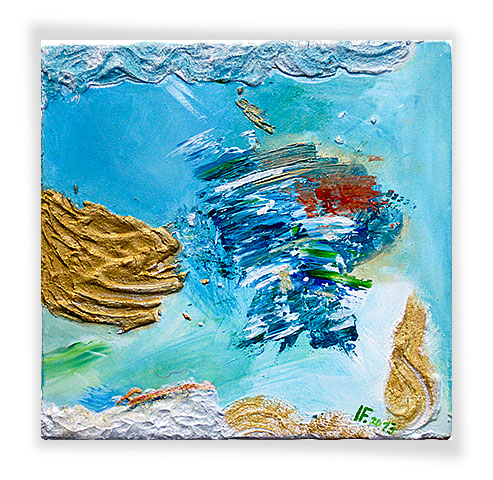 Gemälde, Acryl mit Quarzsand modelliert, auf Leinwand. 40 x 40 x 4 cm